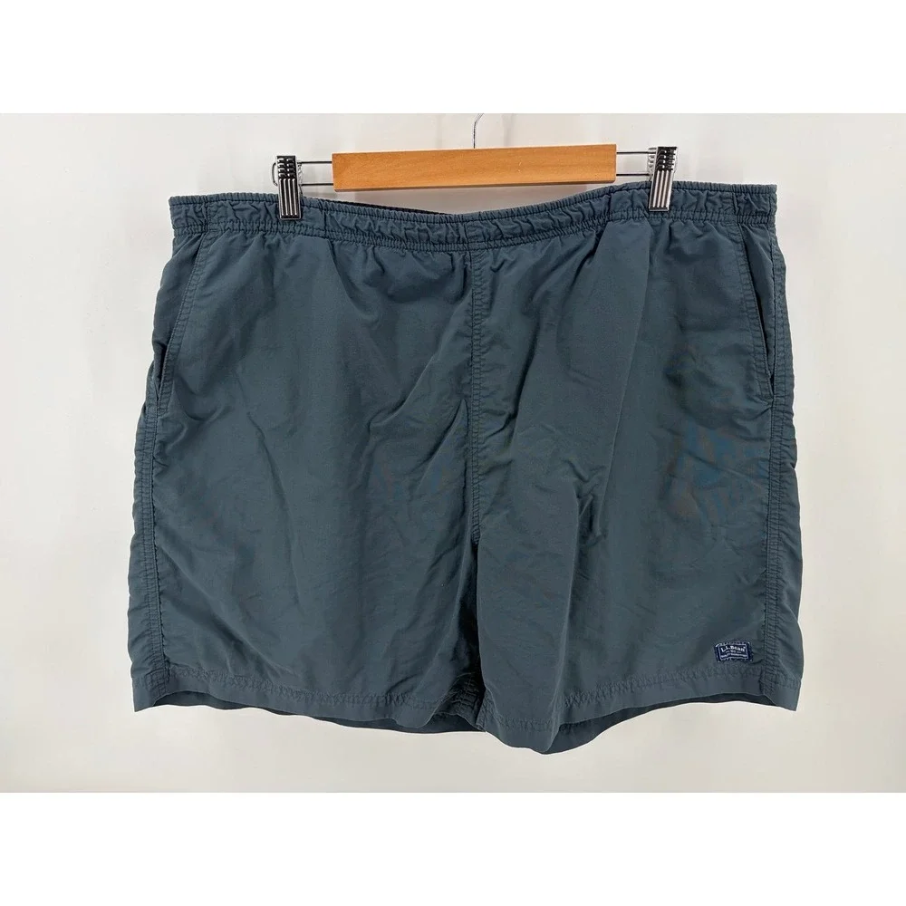 LL Bean Swim Trunks Blue/Green Mesh Lined Bathing Suit Board Short, Size XL
